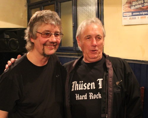 Nick Simper and Don Airey meeting together for the first time, Vienna, Austria, Sept 21 2012; image courtesy of Christian Shoen