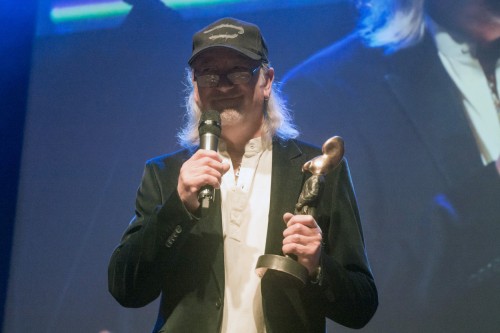 RG receiving The Man with the Golden Ear award in 2016; image courtesy of RogerGlover.com