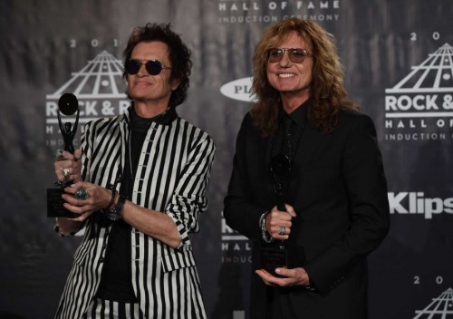 Glenn Hughes, David Coverdale at the RnR HoF induction, Barclays Center, NYC, April 8, 2016; photo: Timothy Clay