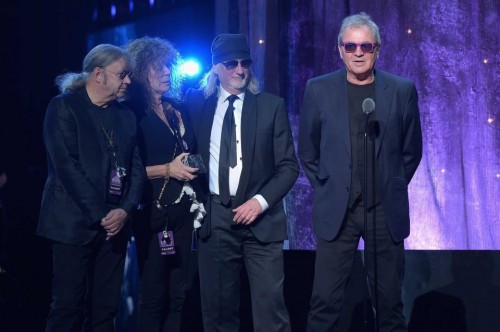 Ian Paice, Vicky Lord, Roger Glover and Ian Gillan at the RnR HoF induction, Barklays Center, NYC, April 8, 2016; photo: Theo Wargo