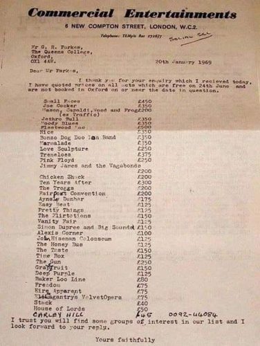 1969 bands for hire price list
