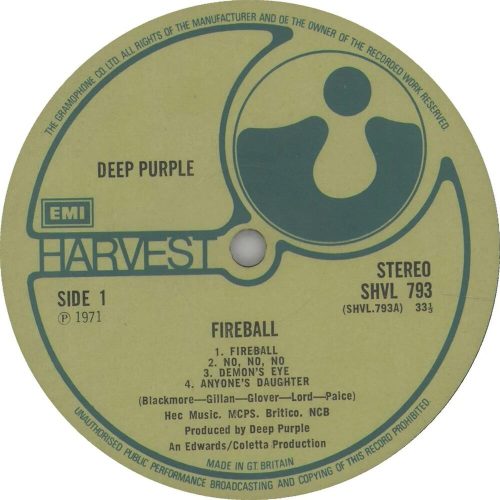 Fireball first UK pressing label
